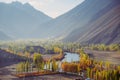 Phander valley against Hindu Kush mountain range in autumn