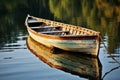 A peaceful reflection of a rowboat floating on a serene pond Royalty Free Stock Photo