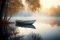 A peaceful reflection of a rowboat floating on a serene pond Royalty Free Stock Photo