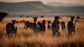 A group of zebras grazing in the grassland created with Generative AI