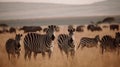 A group of zebras grazing in the grassland created with Generative AI