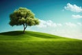 A Green Hill With a Tree - Generative AI Royalty Free Stock Photo