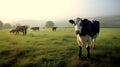 Peaceful Scene of a Herd of Cows Grazing. created with Generative AI