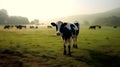 Peaceful Scene of a Herd of Cows Grazing. created with Generative AI