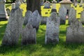 Peaceful scene with old weathered headstones and tombs set in Revolutionary War Cemetery, Salem, New York, 2016