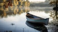 Peaceful scenery of lake and old fashioned rowboat Royalty Free Stock Photo