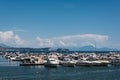 Peaceful sea vacation on a yacht boat in a bay on the Tyrrhenian Sea near Naples. Parking, chartering, board rental Royalty Free Stock Photo