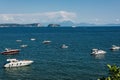 Peaceful sea vacation on a yacht boat in a bay on the Tyrrhenian Sea near Naples. Parking, chartering, board rental Royalty Free Stock Photo