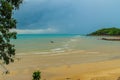 Peaceful seascape view with fisherman village on the beach