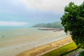 Peaceful seascape view with fisherman village on the beach in th