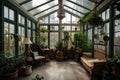 peaceful and serene conservatory, with trickling fountain and relaxing music