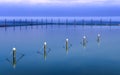 A peaceful setting with smooth water and reflections of chains in an ocean pool