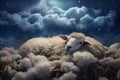 Peaceful Sheep sleep cloud sky. Generate Ai