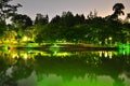 Peaceful Singapore Botanical Garden pond by night