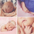 Peaceful sleep of a newborn baby,a collage of four pictures Royalty Free Stock Photo