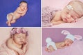 Peaceful sleep of a newborn baby,a collage of four pictures