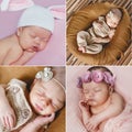 Peaceful sleep of a newborn baby,a collage of four pictures Royalty Free Stock Photo