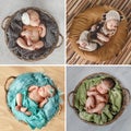 Peaceful sleep of a newborn baby,a collage of four pictures Royalty Free Stock Photo