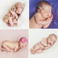 Peaceful sleep of a newborn baby,a collage of four pictures Royalty Free Stock Photo