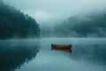 The peaceful solitude of a canoe on a misty lake at dawn Royalty Free Stock Photo