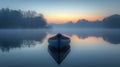 The peaceful solitude of a canoe on a misty lake at dawn Royalty Free Stock Photo