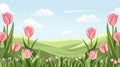 Peaceful Springtime Meadow with Blooming Pink Tulips Royalty Free Stock Photo