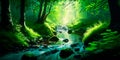 Peaceful stream flowing through a lush green forest Generative AI Royalty Free Stock Photo