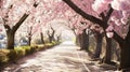 peaceful stroll beneath a canopy of blooming cherry blossoms