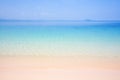 Peaceful summer, turquoise blue seawater and light blue sky, beautiful sand beach and gently waves, island background. Sunshine d