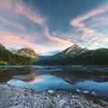 Peaceful summer view on Obersee lake in Swiss Alps