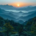 A peaceful sunrise over a mountain range Royalty Free Stock Photo