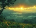 A peaceful sunrise over a mountain range Royalty Free Stock Photo