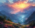 A peaceful sunrise over a mountain range Royalty Free Stock Photo
