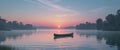 Peaceful Sunset Over Calm Lake With Canoe Royalty Free Stock Photo