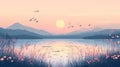 Peaceful Sunset Over a Calm Lake and Mountains Royalty Free Stock Photo