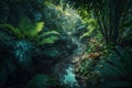Peaceful Tropical Forest Vegetation with Creek AI Generated