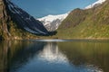 Peaceful view of beautiful landscape in Alaska with reflection.