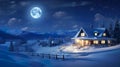 Peaceful winter landscape in the countryside at blue hour