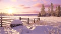 Peaceful winter landscape in the countryside at blue hour