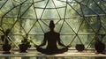 The peacefulness of nature and the gentle flow of morning yoga captured within the geometric shape of a dome. 2d flat