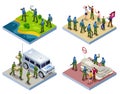 Peacekeepers Blue Helmets United Nations 2X2 illustration isometric icons on isolated background