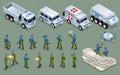 Peacekeepers Blue Helmets United Nations Set isometric icons on isolated background