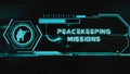 Peacekeeping Missions inscription on black background with holograms. Graphic presentation with neon sensors with scale