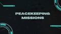 Peacekeeping Missions inscription on black background with stars disappearing with high speed. Graphic presentation with