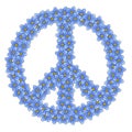 Peace sign made of 111 forget-me-not flowers, symbol of the anti-war movement Royalty Free Stock Photo