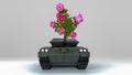 A peacetime tank with flowers in the gun barrel 3d rendering Royalty Free Stock Photo