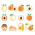 Peach, apricot, fruit icons set - food market design