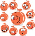 Peach or apricot icon cartoon with funny faces Royalty Free Stock Photo