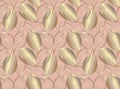 peach background golden leaves contours seamless pattern