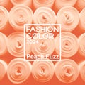 Peach background of textiles with label. Fashion color of 2024 year. Banner for article and design